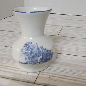 Leart Miniature Bud Vase Made In Brazil Hand Painted Blue on White 3"×1 1/2"